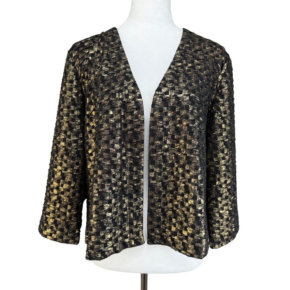 Chico's Women Travelers Collection Jacket 2 Gold Black Metallic Foil 4501338418